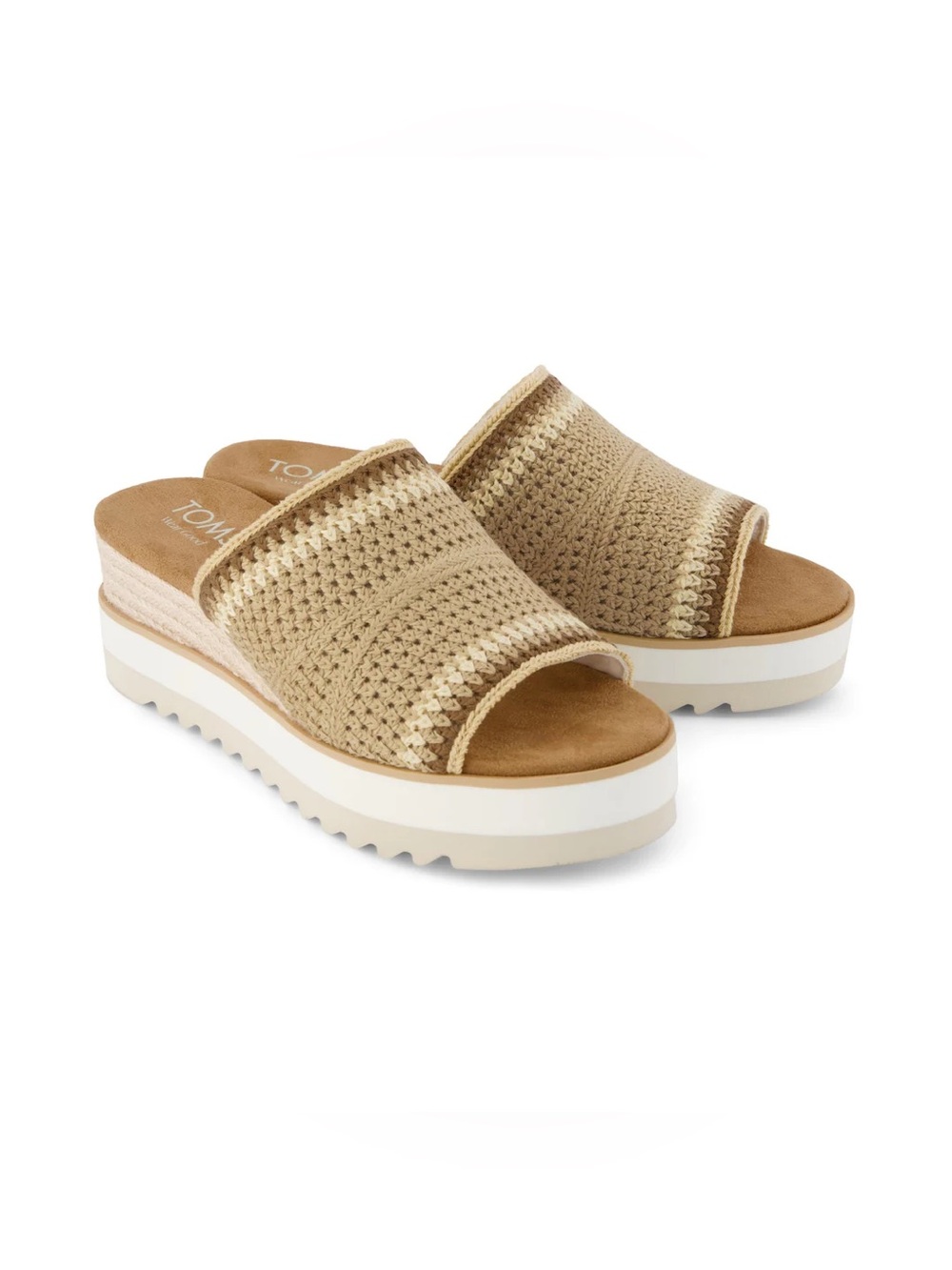 Toms Beige Crochet Platform Slide Sandals